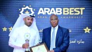 Mohammed Khalifa Al Suwaidi (left), Aspire Zone Foundation’s Chief Executive Officer receiving the Best Sports Organisation 2017 award during the second Arab Best Award Ceremony held in Marrakesh, Morocco on Monday.