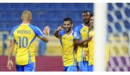 Al Gharafa players celebrate after scoring a goal during their QNB Stars League match in this file photo.