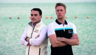 WTCC points leader Thed Bjork (right) and second-placed Norbert  Michelisz are seen at St Regis Hotel in Doha yesterday. RIGHT:  Moroccan star Mehdi Bennani.
