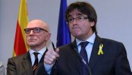 Ousted Catalan leader Carles Puigdemont (R) and his lawyer Paul Bekaert take part in a news conference in Brussels, Belgium, December 6, 2017. REUTERS/Yves Herman