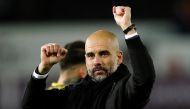  Manchester City manager Pep Guardiola celebrates at the end of a match, Action Images via Reuters/Andrew Boyers