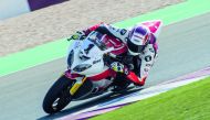 Defending champion Saeed Al Sulaiti of Qatar in action during a practice session of the Qatar Superstock 600 Championship at the Losail International Circuit yesterday.