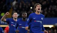 Chelsea's Marcos Alonso celebrates scoring their first goal. REUTERS/Toby Melville