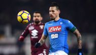 Napoli's midfielder Marek Hamsik from Slovakia eyes the ball during the Italian Serie A football match Torino Vs Napoli on December 16, 2017 at the 'Grande Torino' stadium in Turin. / AFP / MARCO BERTORELLO
