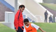 Neymar JR during the training session at Aspire Zone, which brought together Paris Saint-Germain star players with over 20 students from Qatari public schools. 