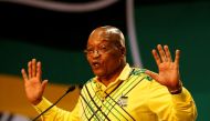 FILE PHOTO: President of South Africa Jacob Zuma gestures during the 54th National Conference of the ruling African National Congress (ANC) at the Nasrec Expo Centre in Johannesburg, South Africa December 16, 2017. REUTERS/Siphiwe Sibeko/File Photo