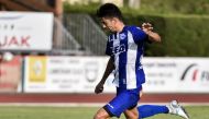 (FILES) This file photo taken on July 19, 2017 shows Alaves' French midfielder Enzo Zidane preparing to kick the ball during a friendly football match between Toulouse and Alaves in Saint-Jean-de-Luz, southwestern France. AFP / Nicolas Mollo
