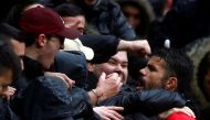 Atletico Madrid's Spanish forward Diego Costa celebrates a goal with supporters during the Spanish league football match Club Atletico de Madrid vs Getafe CF at the Wanda Metropolitano stadium in Madrid on January 6, 2018. / AFP / OSCAR DEL POZO