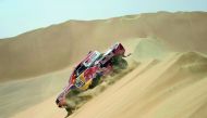 Toyota’s Qatari driver Nasser Al Attiyah and his co-driver Mathieu Baumel of France compete during the Stage 1 of the 2018 Dakar Rally on Saturday.