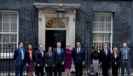 Prime Minister Theresa May poses with Brandon Lewis, James Cleverly and others at 10 Downing street as she reshuffles her cabinet in London, United Kingdom on January 8, 2018. Today's Cabinet reshuffle is Theresa May's third since becoming Prime Minister 