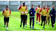 Lekhwiya players train in Doha ahead of the second leg matches of the QNB Stars League in Doha yesterday.