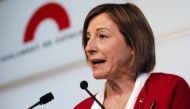 Former speaker of Catalonia's sacked parliament Carme Forcadell holds a press conference in Barcelona on January 11, 2018. / AFP / Pau Barrena