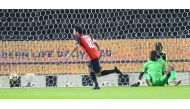 Al Rayyan striker Rodrigo Tabata celebrates scoring a goal against Al Khor in the QSL match on Saturday.