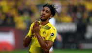 (FILES) This file photo taken on September 23, 2017 shows Dortmund's Gabonese striker Pierre-Emerick Aubameyang reacting during a German First division Bundesliga football match Borussia Dortmund vs Borussia Moenchengladbach in Dortmund, western Germany. 