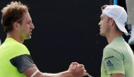 Tennys Sandgren of the USA (L) and Maximilian Marterer of Germany (R) greet each other at the net after their round three match at the Australian Open Grand Slam tennis tournament in Melbourne, Australia, 20 January 2018. Sandgren won the match. EPA/MARK 