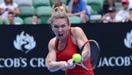Simona Halep in action Lauren Davis (not seen) of United States during 2018 Australia Open Women's Singles tennis match in Melbourne, Australia on January 20, 2018. (Recep ?akar - Anadolu Agency)