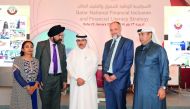 The Governor of Qatar Central Bank, H E Sheikh Abdullah bin Saoud Al Thani (centre), with (FROM LEFT) Bhavana Srivastava, Associate Director, MicroSave; Sukhwinder Arora, Director and Promoter, , Arora Associates Limited (AAL); Stephen Peachey, Pricipal C