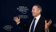 Britain's International Trade Secretary Liam Fox gestures during the annual World Economic Forum (WEF) on January 23, 2018 in Davos, eastern Switzerland. AFP / Fabrice COFFRINI

