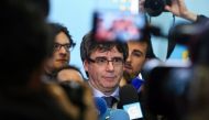Ousted Catalan leader Carles Puigdemont gives a press conference at the end of a meeting with Catalan Parliament President Roger Torrent, in Brussels, Belgium, 24 January 2018 (reissued 28 January 2018). EPA/Stephanie Lecocq