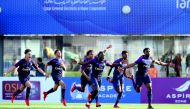 Paris Saint-Germain players celebrate after scoring against Espérance de Tunis during the first semi-final of the Al Kass 2018 Tournament at the Aspire Training Pitch in Doha yesterday. PSG beat the Tunisian side 4-2.