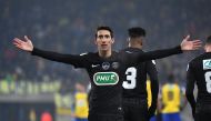 Paris Saint-Germain's Argentinian forward Angel Di Maria celebrates after scoring a goal during the French Cup football match between Sochaux (FCSM) and Paris Saint-Germain (PSG) on February 6, 2018 at the Auguste Bonal Stadium in Montbeliard, eastern Fra