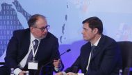 Russian tycoons Alexei Mordashov (R) and Vladimir Lisin attend a session during the Week of Russian Business, organized by the Russian Union of Industrialists and Entrepreneurs (RSPP), in Moscow, Russia February 9, 2018. Reuters/Sergei Karpukhin