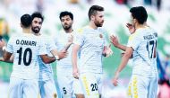 Qatar SC players celebrate after winning their QNB Stars League match against Al Sailiya yesterday.
