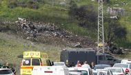 A picture taken in the northern Israeli Kibbutz of Harduf on February 10, 2018, shows the remains of an Israel F-16 that crashed after coming under fire by syrian air defences during attacks against 