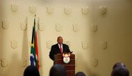 South Africa's President Jacob Zuma announces his resignation at the Union Buildings in Pretoria, South Africa, February 14, 2018. REUTERS/Siphiwe Sibeko