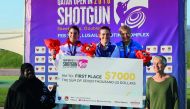 The podium winners in the women’s section of the Trap event along with QSAA officials. 