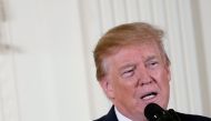 US President Donald Trump speaks during the Public Safety Medal of Valor Awards Ceremony in the East Room of the White House on February 20, 2018 in Washington, DC. / AFP / MANDEL NGAN 