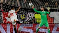 Manchester United's David De Gea makes a save from Sevilla’s Luis Muriel REUTERS/Jon Nazca
