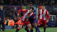 Girona's Borja in action with Barcelona’s Nelson Semedo REUTERS/Sergio Perez