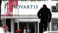 An outside view of the global healthcare company, Novartis building after a group of people from the self-proclaimed Greek anarchist group named; 'Ruvikonas' conducted a paint attack against the exterior wall of the building on February 25, 2018 in Athens