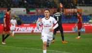 AC Milan's Davide Calabria celebrates scoring their second goal REUTERS/Alessandro Bianchi
