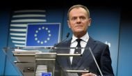 European Council Council Donald Tusk holds a joint press conference with the European Commission President after an informal meeting of the 27 EU heads of state or government at the European Council headquarters in Brussels on February 23, 2018. AFP / JOH