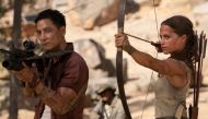A still of the actors Alicia Vikander (R) and Daniel Wu from the movie Tomb Raider.