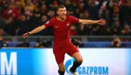 Roma's Edin Dzeko celebrates scoring their first goal. Champions League Round of 16 Second Leg - AS Roma vs Shakhtar Donetsk - Stadio Olimpico, Rome, Italy - March 13, 2018 Reuters/Alessandro Bianchi