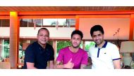PSG President Nasser Al Khelaifi, Neymar (centre) and his father Neymar Santos (left) pose for a picture in Sao Paulo, Brazil yesterday. 
