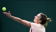 Simona Halep of Romania serves against Qiang Wang of China during Day 9 of BNP Paribas Open on March 13, 2018 in Indian Wells, California. Kevork Djansezian/Getty Images/AFP