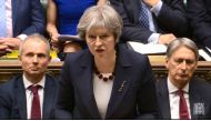 :A video grab from footage broadcast by the UK Parliament's Parliamentary Recording Unit (PRU) shows Britain's Prime Minister Theresa May 
