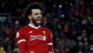 Liverpool's Mohamed Salah celebrates scoring their fourth goal REUTERS/Phil Noble 
