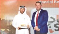 Abdulaziz Al Mulla, General Manager of ASTAD International, receiving the award during the Construction Week Oman Awards event, in Muscat, Oman.