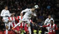 Cristiano Ronaldo of Real Madrid (C) in action during the La Liga soccer match between Real Madrid and Girona at Santiago Bernabeu Stadium in Madrid, Spain on March 18, 2018. ( Burak Akbulut - Anadolu Agency )