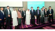 Sheikh Faisal bin Qassim Al Thani (fourth left), QBA Chairman;  Dr Suo-Hang Chuang (centre), Vice Chairman, TAITRA; and other officials during  the  ‘Taiwan Green Energy Solution Providers to Qatar’ Seminar,  held at City Center Rotana yesterday. Pic: Kam