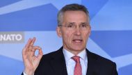 NATO Secretary General Jens Stoltenberg addresses the press at NATO headquarters in Brussels on March 27, 2018. AFP / Emmanuel Dunand