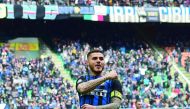 Inter Milan's captain Argentinian forward Mauro Icardi celebrates after scoring his 101st goal during the Italian Serie A football match Inter Milan vs Hellas Verona at the San Siro stadium in Milan on March 31, 2018. AFP / Miguel Medina