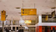 A handout picture released by CA Global Partners (CAGP) on April 6, 2018 shows signage in place at the closed Terminal 1 building at Heathrow Airport in London. AFP photo / CAGP