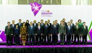 Asian Foreign ministers and central bank governors pose for a group photograph at the ASEAN Finance Ministers' and Central Bank Governors' meeting in Singapore on April 6, 2018. AFP / Nicholas Yeo