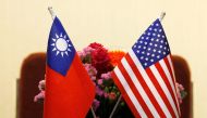 FILE PHOTO - Flags of Taiwan and US placed for a meeting. Reuters/Tyrone Siu